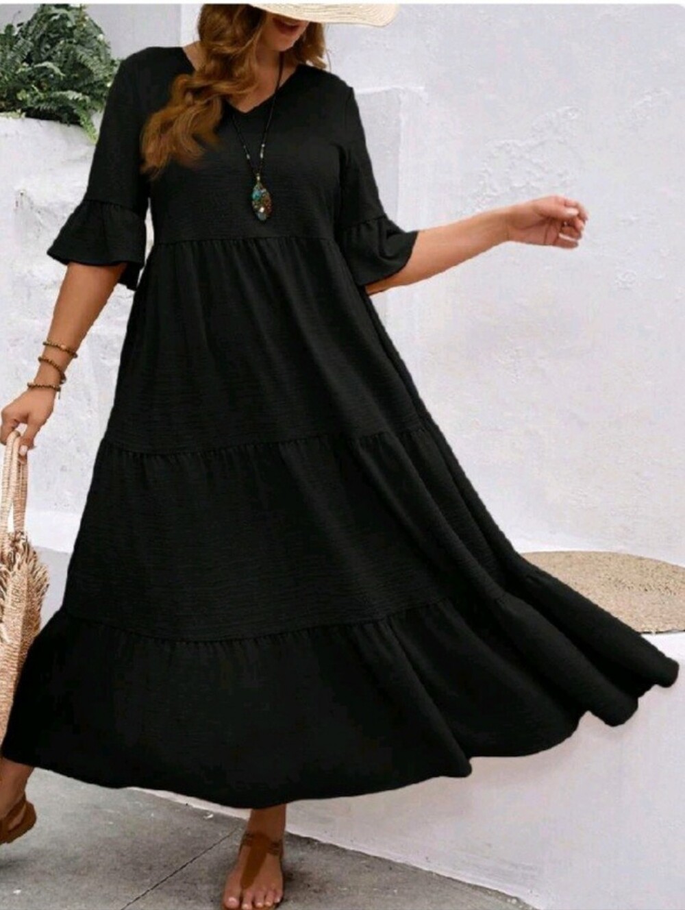 Women's Black Tiered Maxi Dress - Elegant Casual
